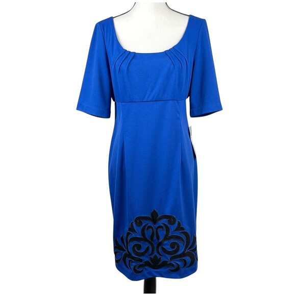 London Times Women's Sheath Dress Size 14 Royal Blue Knee Length Short Sleeve - Picture 1 of 10
